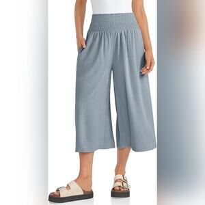 NWT TARSE Linen Palazzo Boho High Waisted Wide Leg Trouser Capri Pants, Medium